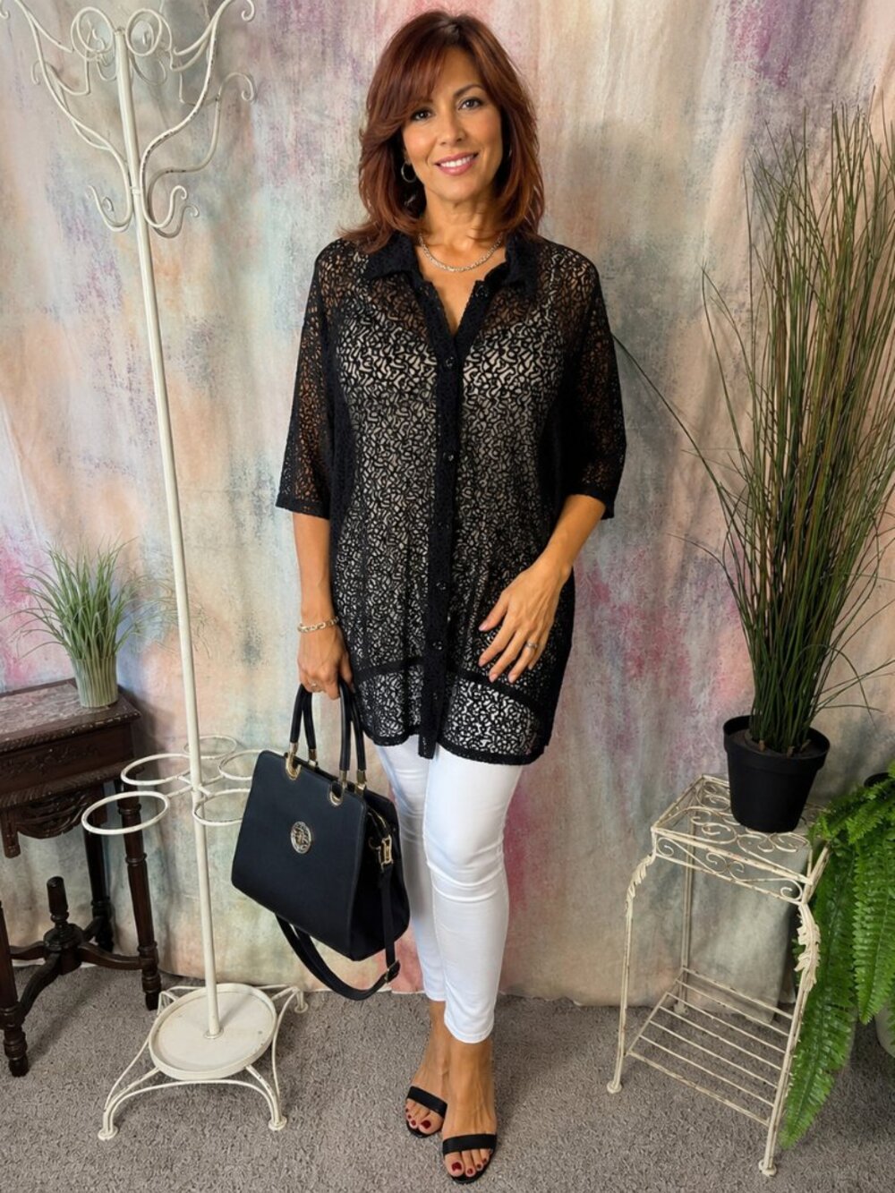 VTGπJagro 90s Button Down Lace Blouse - Shirt or Swim Cover Up Cotton Mix Dress